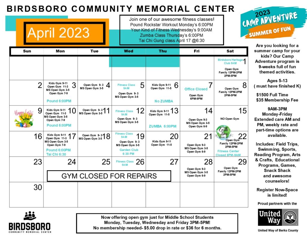 Calendar/Open Gym Birdsboro Community Memorial Center
